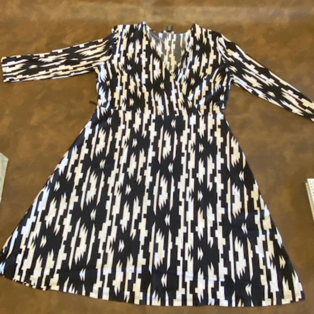 INC Concepts Black and White Faux Wrap Dress